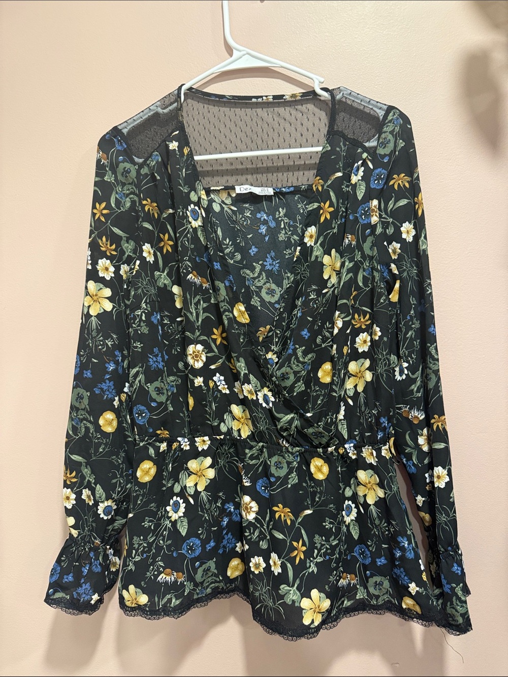 Dex Black Floral Blouse with Yellow & Blue Flowers